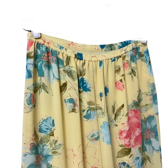 Emma James yellow summer floral stretch waistband long flare hem skirt size 14 - Picture 11 of 13